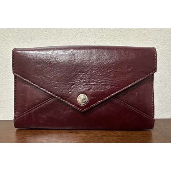 REBECCA MINKOFF envelope clutch crossbody burgundy leather with chain strap - Picture 3 of 16